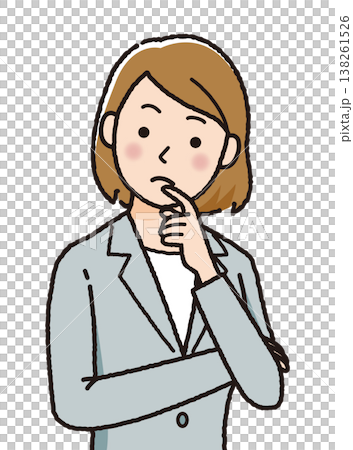 Businesswoman, troubled, worried, female, office worker, suit, facial expression, character illustration, simple, upper body. Businesswoman, troubled, worried, female, office worker, suit, facial expression, character illustration, simple, upper body. 138261526