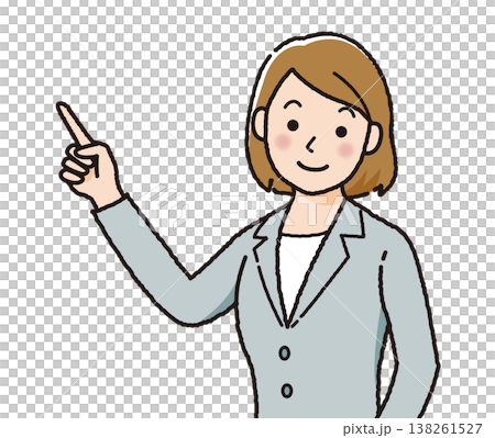 Businesswoman pointing, female office worker, suit, guidance, explanation, simple illustration of a person, upper body. 138261527