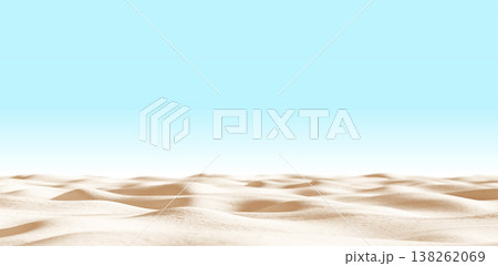 Minimal tropical summer sand beach under clear light blue sky with copy space for product placement 3D render 138262069