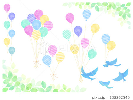 パステルカラーの風船と青い鳥［ストライプ］ 138262540
