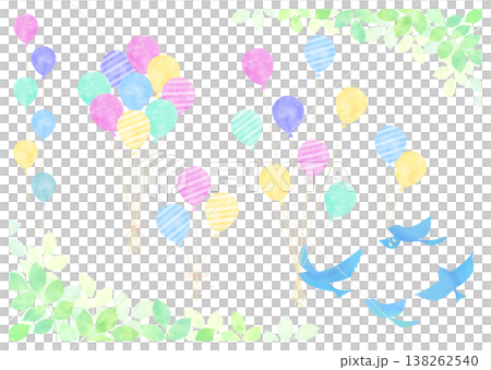 パステルカラーの風船と青い鳥［ストライプ］ 138262540