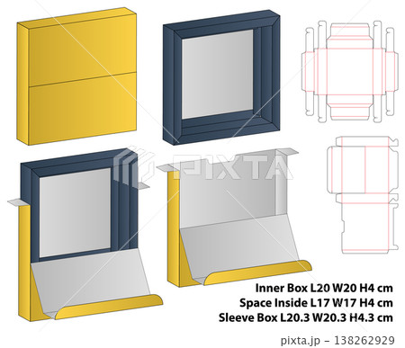 Square Frame Box with Sleeve Dieline Template 138262929