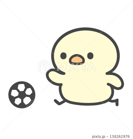 サッカーボールを蹴るかわいいひよこの手描きイラスト 体育・試合・スポーツ素材 サッカーボールを蹴るかわいいひよこの手描きイラスト 体育・試合・スポーツ素材 138262976