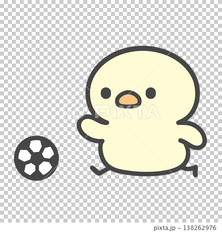 サッカーボールを蹴るかわいいひよこの手描きイラスト 体育・試合・スポーツ素材 サッカーボールを蹴るかわいいひよこの手描きイラスト 体育・試合・スポーツ素材 138262976