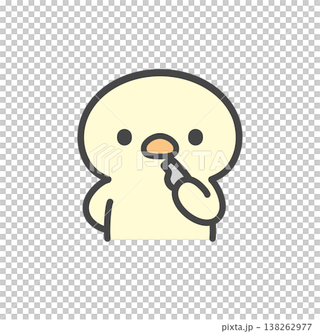 A hand-drawn illustration of a chick blowing a whistle. 138262977