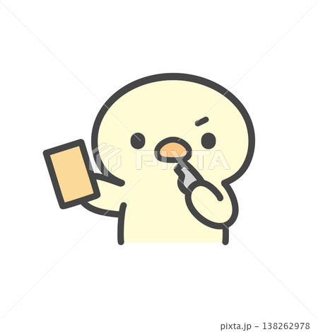 ホイッスルを吹いてイエローカードを出すひよこの手書きイラスト ホイッスルを吹いてイエローカードを出すひよこの手書きイラスト 138262978