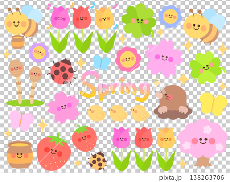 一組可愛的春季插畫 一組可愛的春季插畫 138263706
