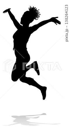 Happy Woman Jumping For Joy Silhouette Person Happy Woman Jumping For Joy Silhouette Person 138264123