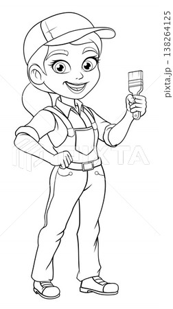 Woman Female Painter Decorator Cartoon Mascot Woman Female Painter Decorator Cartoon Mascot 138264125