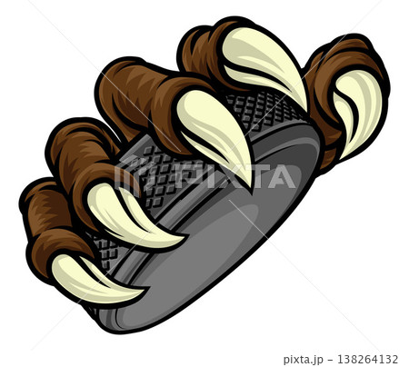 Ice Hockey Puck Claw Cartoon Monster Animal Hand 138264132