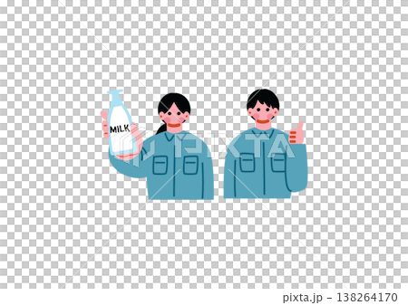 Illustration of a man and woman making milk in a dairy farm. 138264170