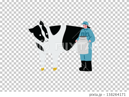 An illustration of a girl milking a cow. 138264171