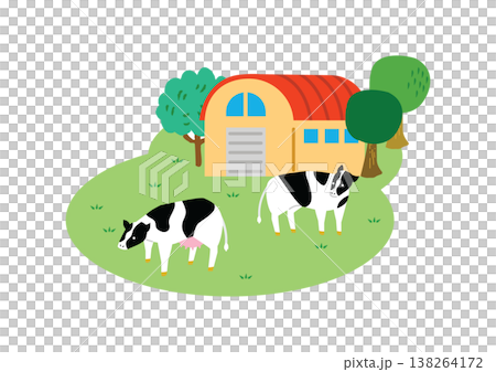 シンプルで可愛い牧場の風景のイラスト シンプルで可愛い牧場の風景のイラスト 138264172