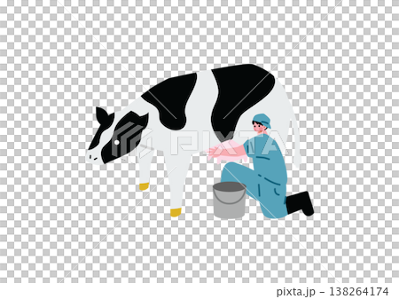 乳搾りをする男性のイラスト 乳搾りをする男性のイラスト 138264174