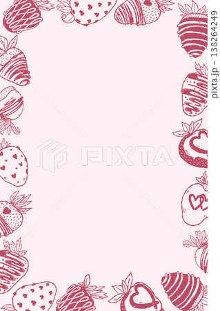 Strawberry dessert border frame with chocolate berries in hand drawn style 138264249