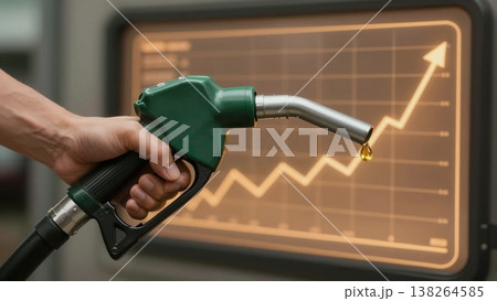 Gas Pump Refueling Against Chart Background for Fuel Prices Increase for Commercial Advertising and Lifestyle Branding 138264585