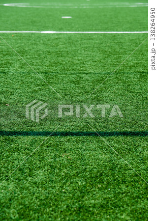 Soccer field with green grass and white line Soccer field with green grass and white line 138264950