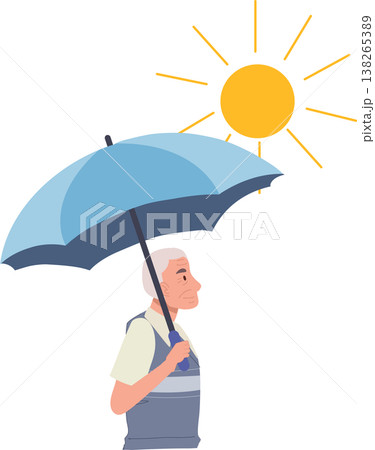 elderly man with umbrella under hot sun heat protection concept summer weather 138265389