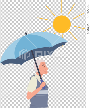 elderly man with umbrella under hot sun heat protection concept summer weather 138265389