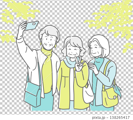 An illustration of senior women taking photos with their smartphone cameras. An illustration of senior women taking photos with their smartphone cameras. 138265417