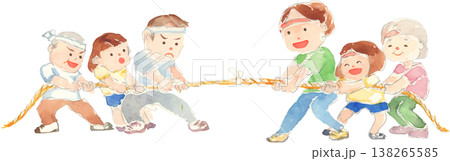 運動会で綱引きをする人々のイラスト 運動会で綱引きをする人々のイラスト 138265585