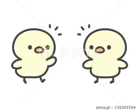 会話や挨拶をするひよこの手書きイラスト　おしゃべり・相談・話し合いのシーン 138265594