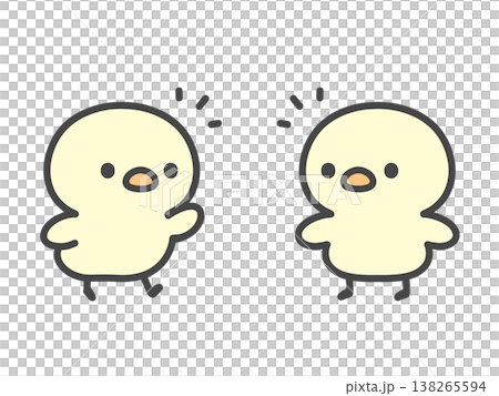 会話や挨拶をするひよこの手書きイラスト　おしゃべり・相談・話し合いのシーン 138265594