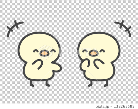 A hand-drawn illustration of smiling chicks having a conversation, depicting a fun scene of chatting, consulting, and discussing. 138265595