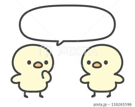 吹き出し付きで会話するひよこの手書きイラスト おしゃべり・相談・話し合いのシーン 吹き出し付きで会話するひよこの手書きイラスト おしゃべり・相談・話し合いのシーン 138265596