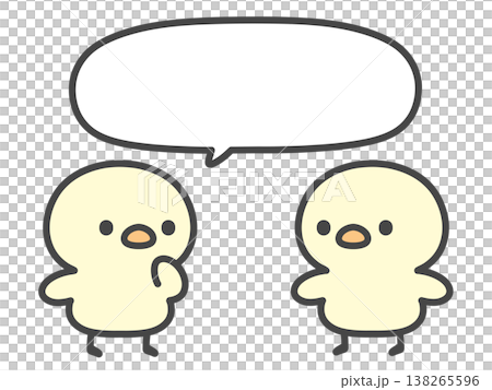 吹き出し付きで会話するひよこの手書きイラスト おしゃべり・相談・話し合いのシーン 吹き出し付きで会話するひよこの手書きイラスト おしゃべり・相談・話し合いのシーン 138265596