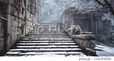 Snowy Stone Steps A Winter Wonderland Scene 138265686