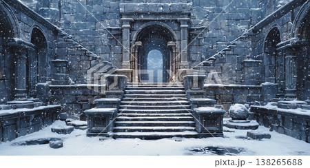 Winter Wonderland Majestic SnowCovered Palace Entrance 138265688