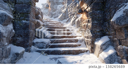 Snowy Stone Steps Winter Wonderland Landscape Photography 138265689