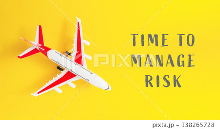 Airplane model in red and white colors on vibrant yellow background, symbolizing travel and risk management, with motivational text emphasizing proactive strategies for success Airplane model in red and white colors on vibrant yellow background, symbolizing travel and risk management, with motivational text emphasizing proactive strategies for success 138265728