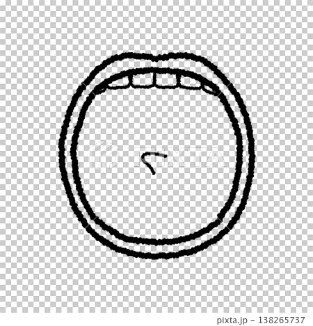 大きく開いた口の手描きの線画イラスト。歯を見せる。漫画風ラインアート 138265737