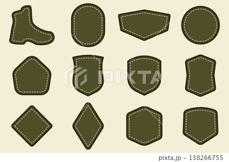 Set of retro badge shapes, vintage patch templates with stitched borders for logo design and branding. Vector Set of retro badge shapes, vintage patch templates with stitched borders for logo design and branding. Vector 138266755