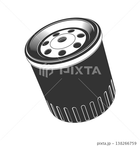 Oil filter icon, automotive engine filter in engraving style for car maintenance, auto repair and garage service design. Vector Oil filter icon, automotive engine filter in engraving style for car maintenance, auto repair and garage service design. Vector 138266759