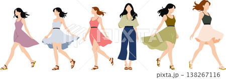 夏服を着た女性のイラスト	 138267116