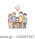 笑顔の三世代家族イラスト　仲良く寄り添うファミリー　家族愛と安心のイメージ素材 138267167