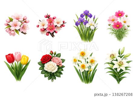 華やかな花いろいろフラワー装飾イラストセット 138267208