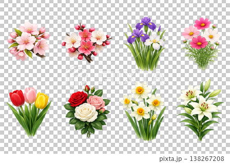 華やかな花いろいろフラワー装飾イラストセット 138267208
