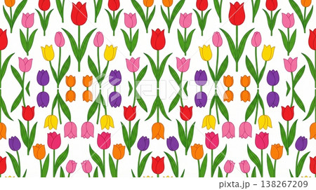 カラフルなチューリップのシームレスパターン 138267209