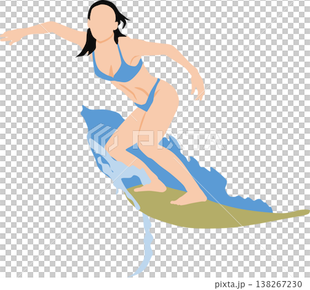 荒波をサーフィンする女性のイラスト 荒波をサーフィンする女性のイラスト 138267230