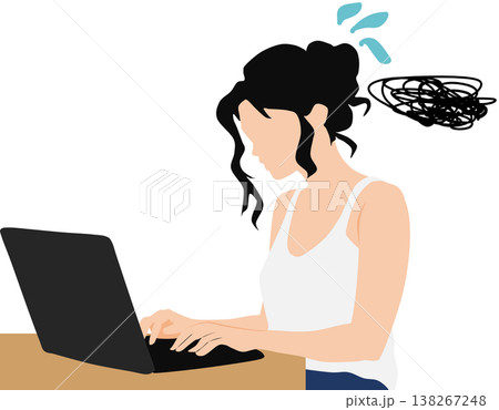 仕事で悩んでいる女性のイラスト	 138267248