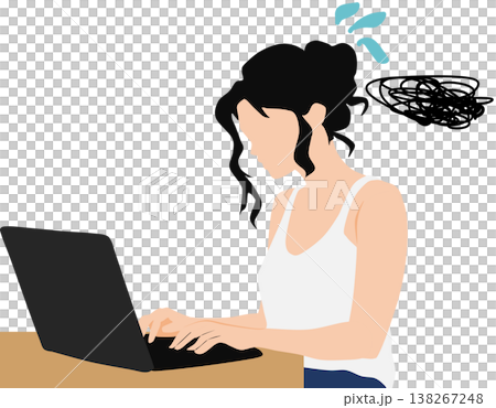 仕事で悩んでいる女性のイラスト	 138267248