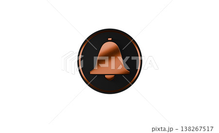 3Dラバー質感メダル ベル（鐘）マーク（金） 通知・お知らせアイコン 背景透過 138267517