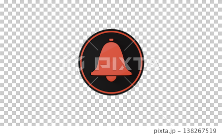 3Dラバー質感メダル ベル（鐘）マーク（赤） 通知・お知らせアイコン 背景透過 138267519