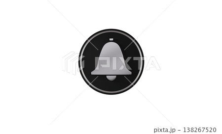 3Dラバー質感メダル ベル（鐘）マーク（銀） 通知・お知らせアイコン 背景透過 138267520