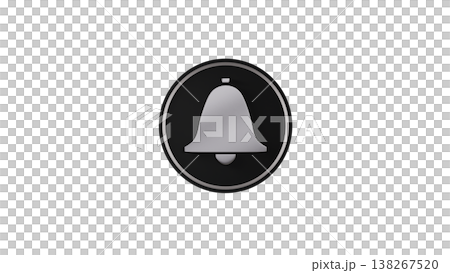 3Dラバー質感メダル ベル（鐘）マーク（銀） 通知・お知らせアイコン 背景透過 138267520