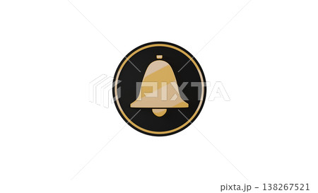 3Dラバー質感メダル ベル（鐘）マーク（黄） 通知・お知らせアイコン 背景透過 138267521
